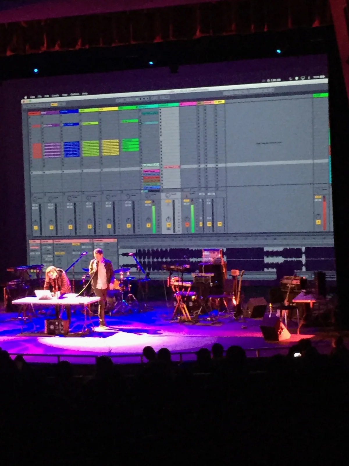 Large stage event with Ableton software projected above performers